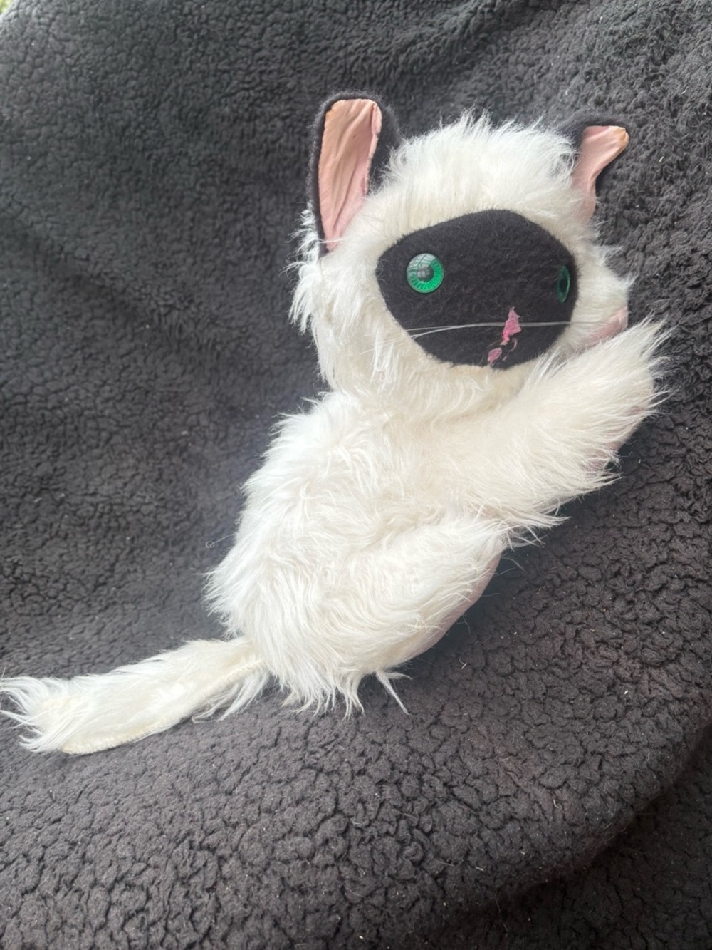 Vintage Retro 16’’Cat Plush Stuffed Animal Green Eyes Collector Toy